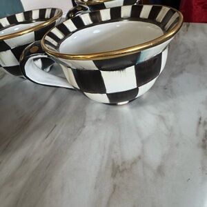 MacKenzie-Childs Courtly Check Tea cups with Gold Accents